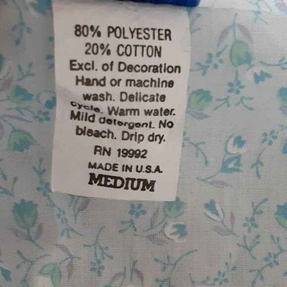 VTG Ballet New York Blue Floral Lace Cottage core Pajama Dress Button Down M - Picture 10 of 10